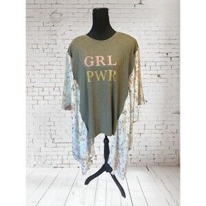 Boho Upcycled GRL PWR Tshirt Poncho One Size